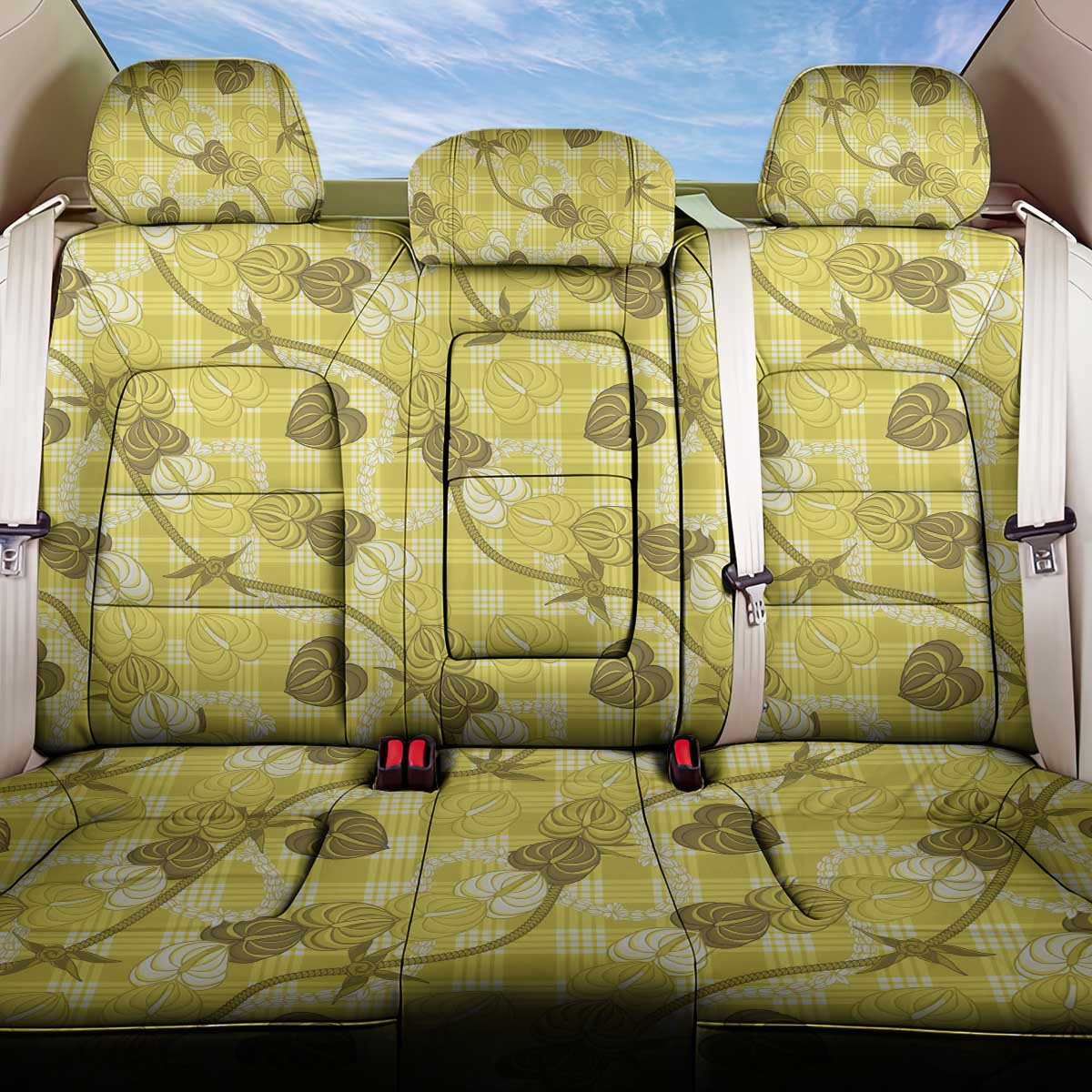 Anthurium Pikake Ti Leaf Palaka Back Car Seat Cover Yellow Version LT01 One Size Yellow - Polynesian Pride