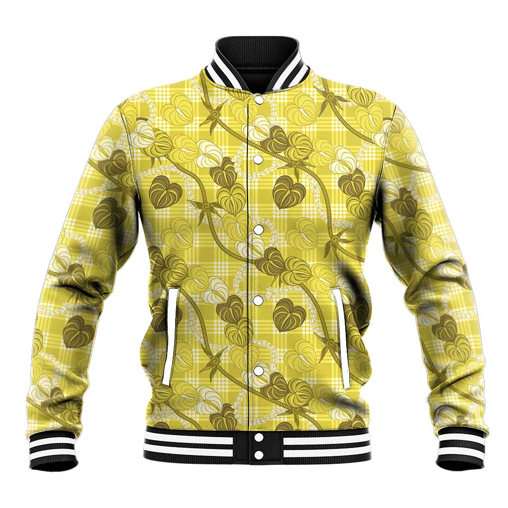 Anthurium Pikake Ti Leaf Palaka Baseball Jacket Yellow Version LT01 Unisex Yellow - Polynesian Pride
