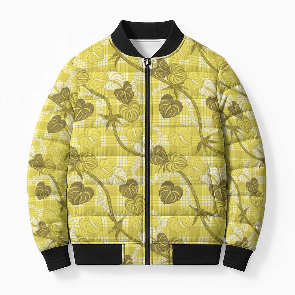 Anthurium Pikake Ti Leaf Palaka Bomber Puffer Jacket Yellow Version LT01 Unisex Yellow - Polynesian Pride