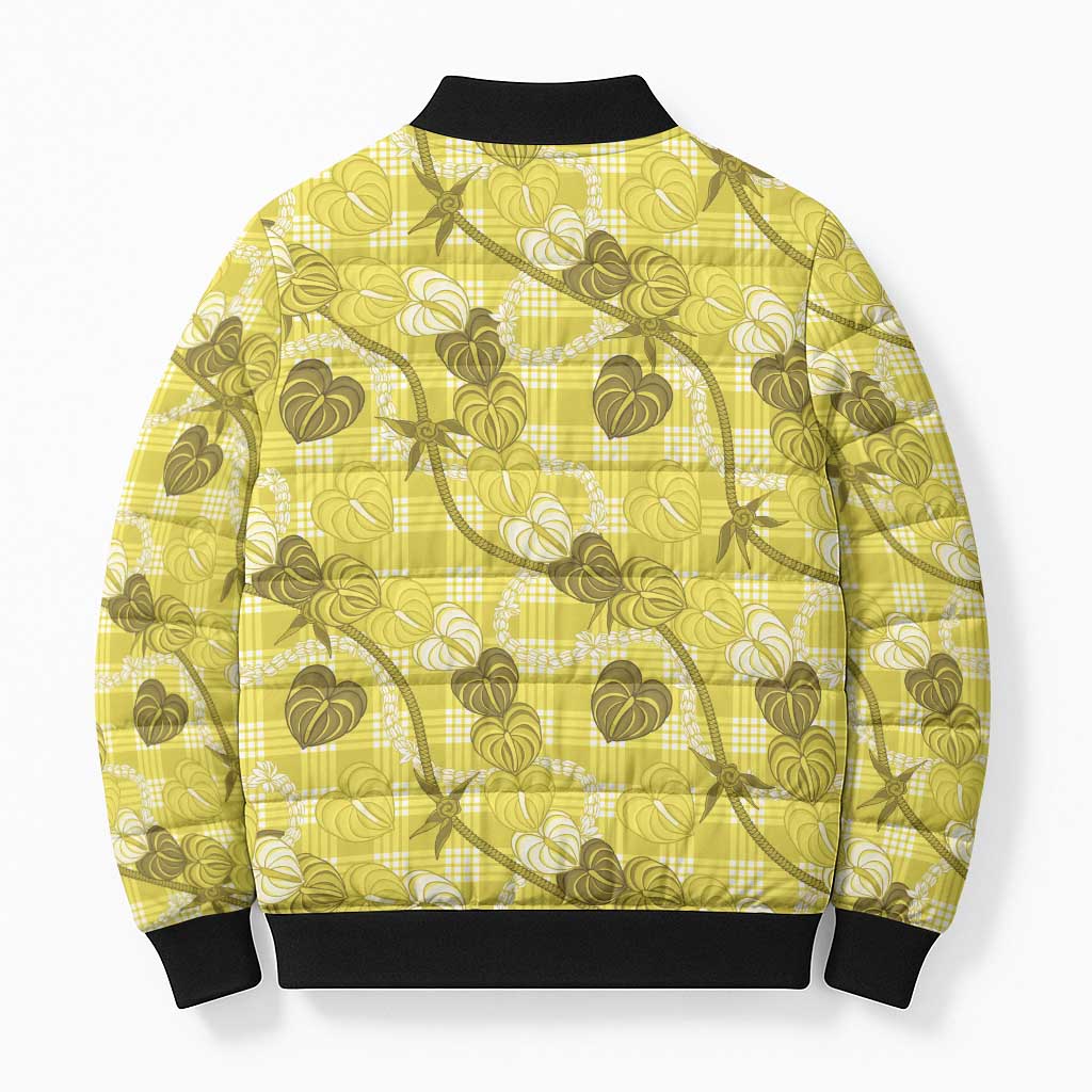 Anthurium Pikake Ti Leaf Palaka Bomber Puffer Jacket Yellow Version LT01 - Polynesian Pride