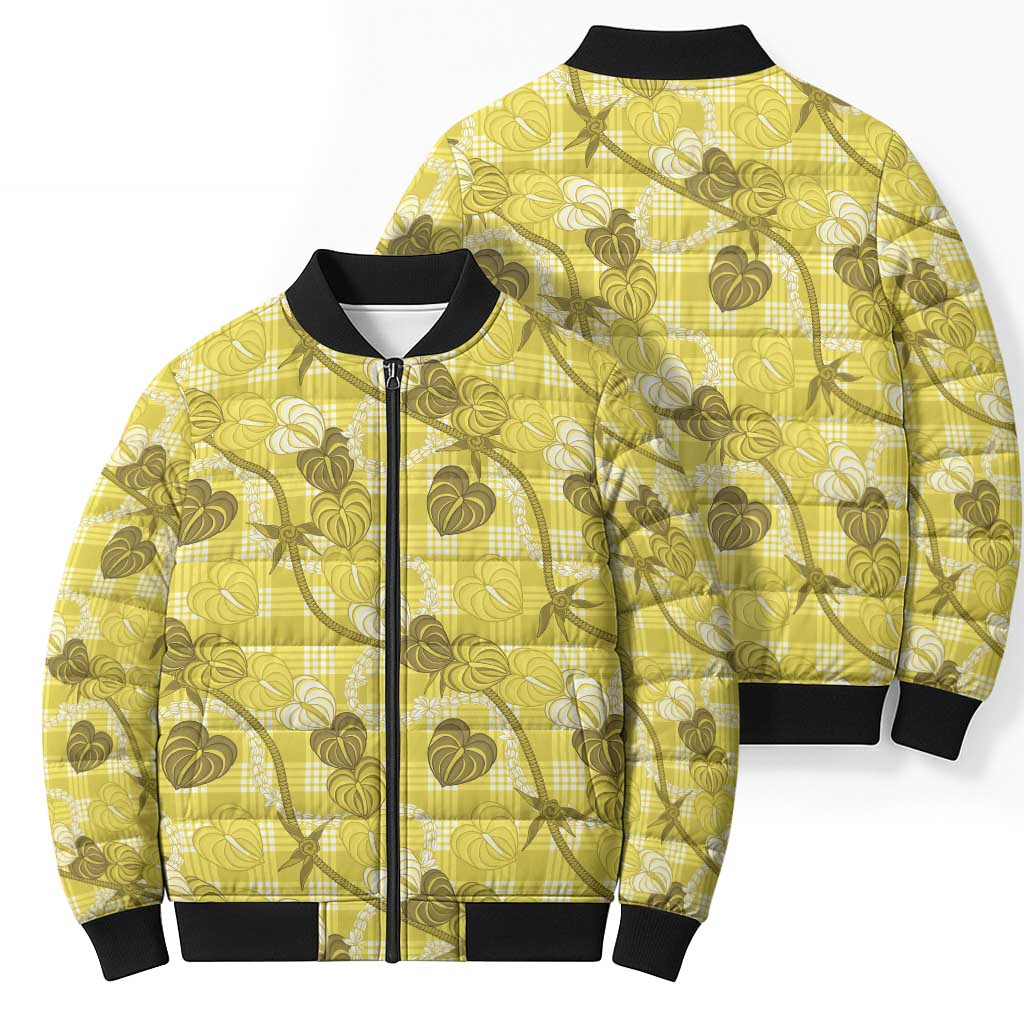 Anthurium Pikake Ti Leaf Palaka Bomber Puffer Jacket Yellow Version LT01 - Polynesian Pride