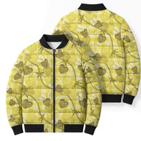 Anthurium Pikake Ti Leaf Palaka Bomber Puffer Jacket Yellow Version LT01 - Polynesian Pride
