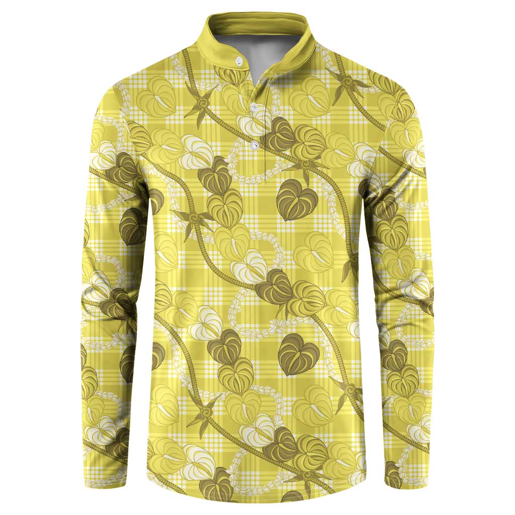Anthurium Pikake Ti Leaf Palaka Button Sweatshirt Yellow Version LT01 Yellow - Polynesian Pride