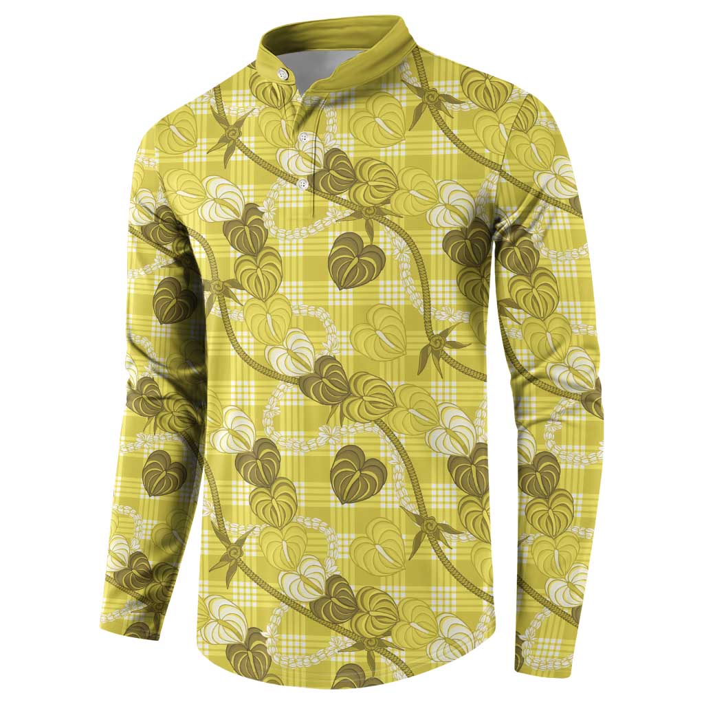 Anthurium Pikake Ti Leaf Palaka Button Sweatshirt Yellow Version LT01 - Polynesian Pride