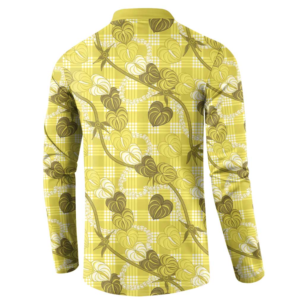 Anthurium Pikake Ti Leaf Palaka Button Sweatshirt Yellow Version LT01 - Polynesian Pride