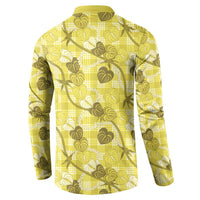 Anthurium Pikake Ti Leaf Palaka Button Sweatshirt Yellow Version LT01 - Polynesian Pride