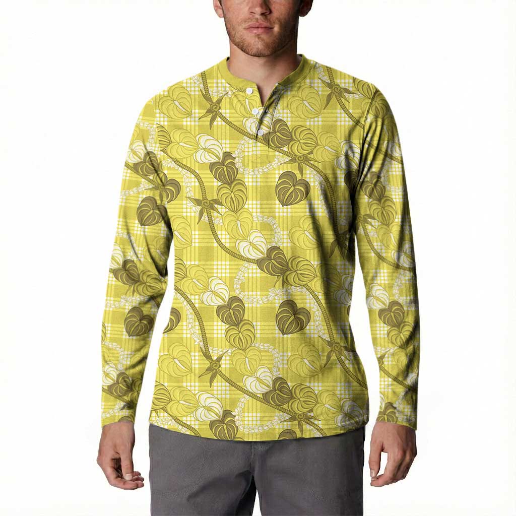 Anthurium Pikake Ti Leaf Palaka Button Sweatshirt Yellow Version LT01 - Polynesian Pride