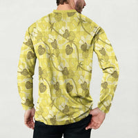 Anthurium Pikake Ti Leaf Palaka Button Sweatshirt Yellow Version LT01 - Polynesian Pride