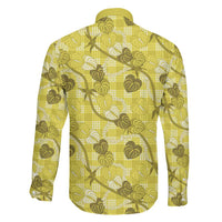 Anthurium Pikake Ti Leaf Palaka Family Matching Long Sleeve Bodycon Dress and Hawaiian Shirt Yellow Version LT01 - Polynesian Pride