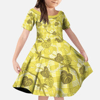 Anthurium Pikake Ti Leaf Palaka Family Matching Off The Shoulder Long Sleeve Dress and Hawaiian Shirt Yellow Version LT01 Daughter's Dress Yellow - Polynesian Pride
