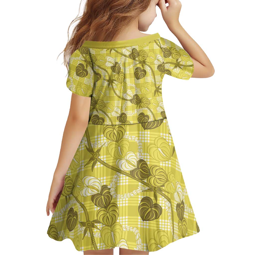 Anthurium Pikake Ti Leaf Palaka Family Matching Off The Shoulder Long Sleeve Dress and Hawaiian Shirt Yellow Version LT01 - Polynesian Pride