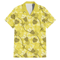Anthurium Pikake Ti Leaf Palaka Family Matching Off Shoulder Maxi Dress and Hawaiian Shirt Yellow Version LT01 Dad's Shirt - Short Sleeve Yellow - Polynesian Pride