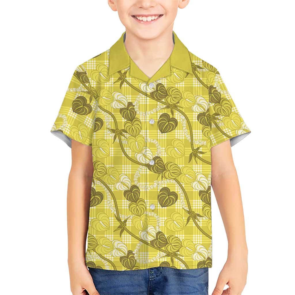 Anthurium Pikake Ti Leaf Palaka Family Matching Off Shoulder Maxi Dress and Hawaiian Shirt Yellow Version LT01 Son's Shirt Yellow - Polynesian Pride