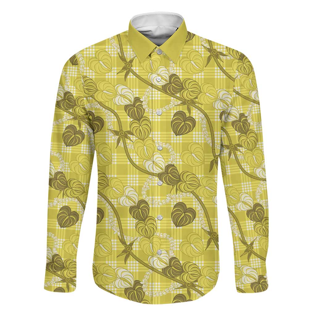 Anthurium Pikake Ti Leaf Palaka Family Matching Puletasi and Hawaiian Shirt Yellow Version