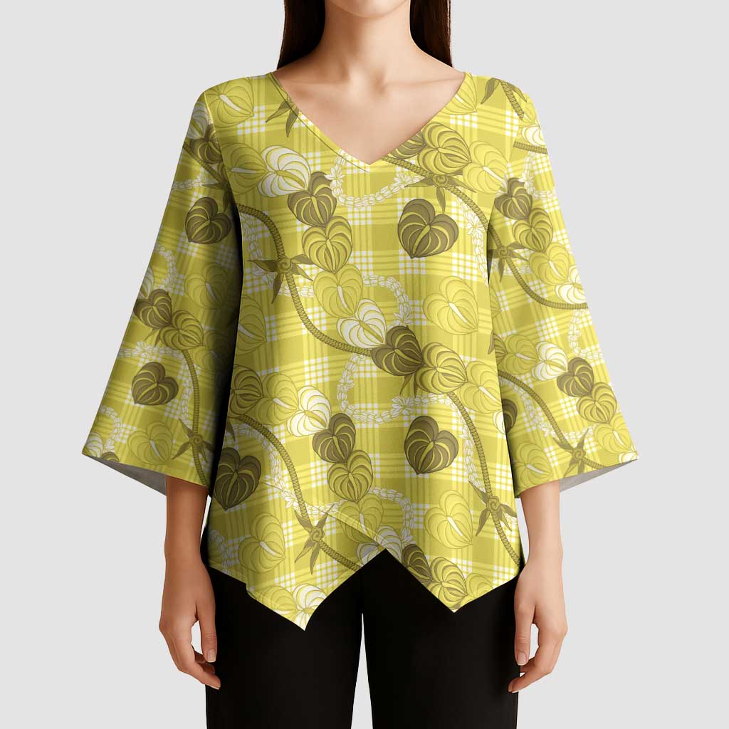 Anthurium Pikake Ti Leaf Palaka Kimono Sleeve Blouse Yellow Version