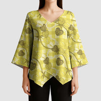 Anthurium Pikake Ti Leaf Palaka Kimono Sleeve Blouse Yellow Version