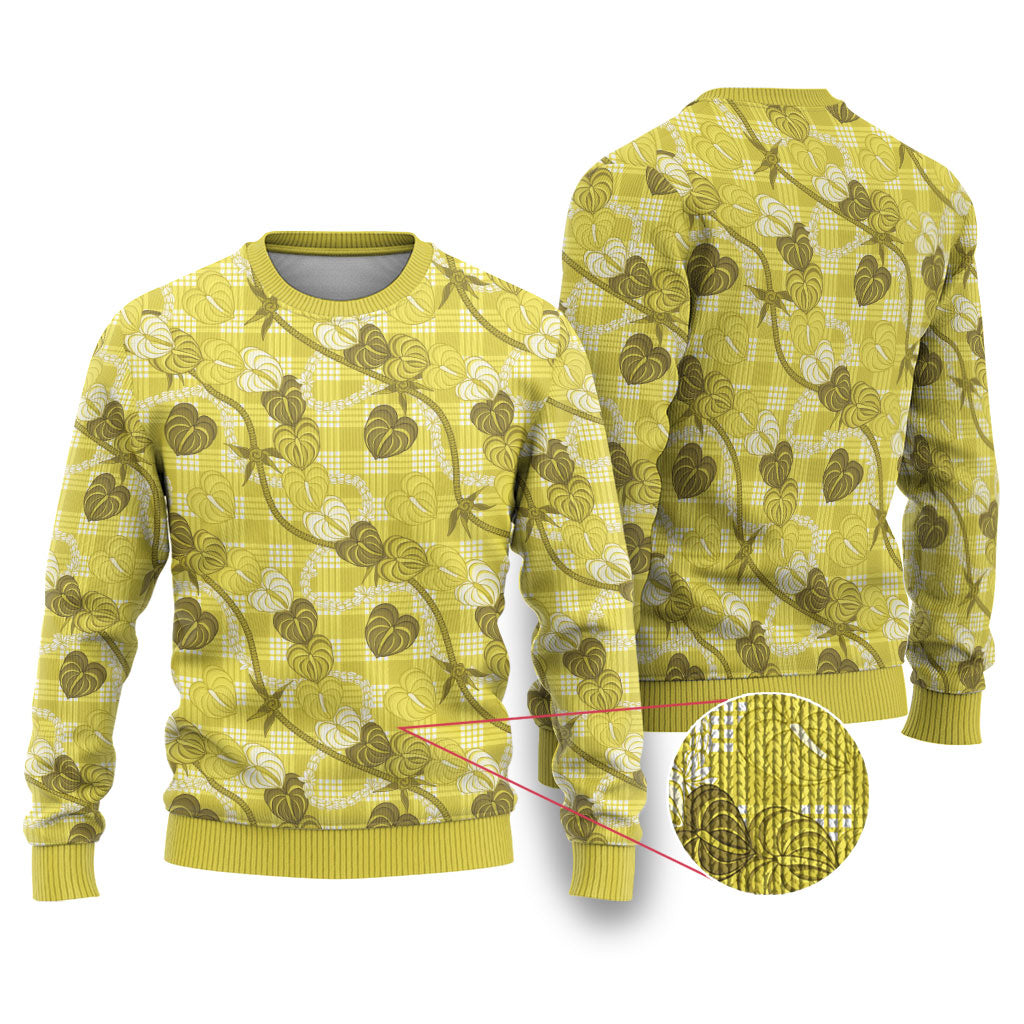 Anthurium Pikake Ti Leaf Palaka Ugly Christmas Sweater Yellow Version LT01 Yellow - Polynesian Pride