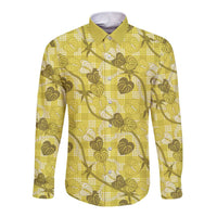 Anthurium Pikake Ti Leaf Palaka Long Sleeve Button Shirt Yellow Version LT01 Unisex Yellow - Polynesian Pride