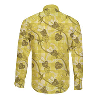 Anthurium Pikake Ti Leaf Palaka Long Sleeve Button Shirt Yellow Version LT01 - Polynesian Pride