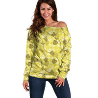 Anthurium Pikake Ti Leaf Palaka Off Shoulder Sweater Yellow Version LT01 Women Yellow - Polynesian Pride