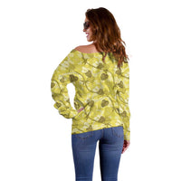 Anthurium Pikake Ti Leaf Palaka Off Shoulder Sweater Yellow Version LT01 - Polynesian Pride