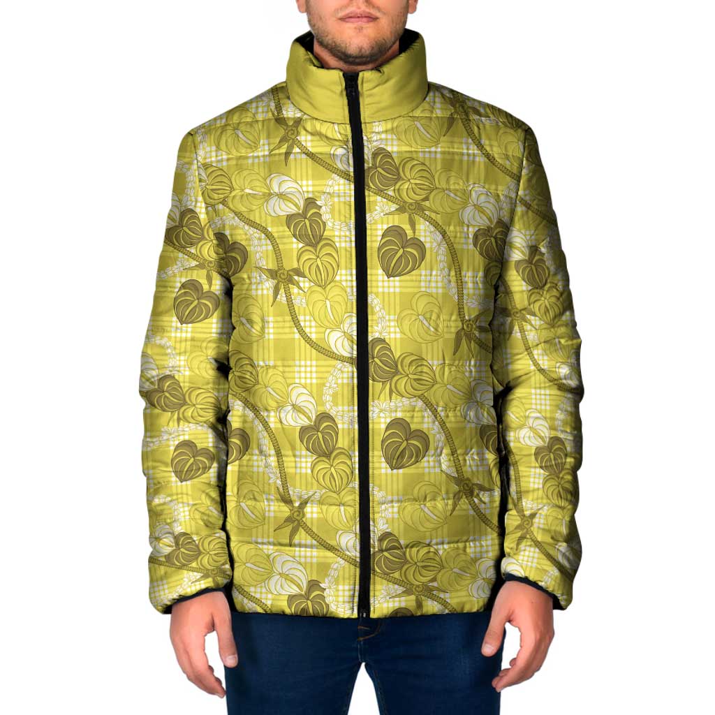 Anthurium Pikake Ti Leaf Palaka Padded Jacket Yellow Version LT01 Men Yellow - Polynesian Pride