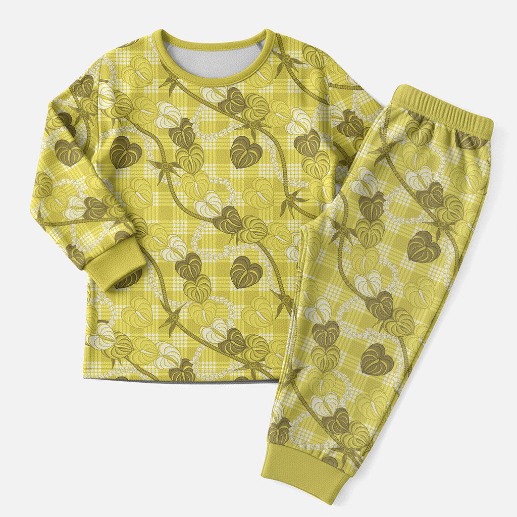 Anthurium Pikake Ti Leaf Palaka Christmas Pajama Set Yellow Version LT01 Men Yellow - Polynesian Pride