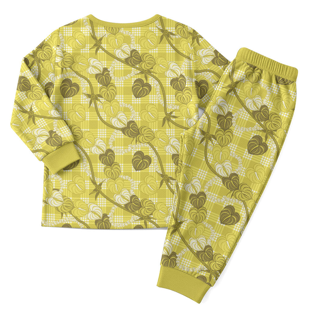 Anthurium Pikake Ti Leaf Palaka Christmas Pajama Set Yellow Version LT01 - Polynesian Pride