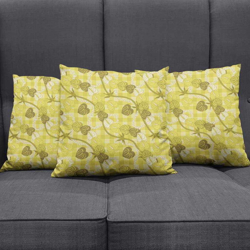 Anthurium Pikake Ti Leaf Palaka Pillow Cover Yellow Version LT01 - Polynesian Pride
