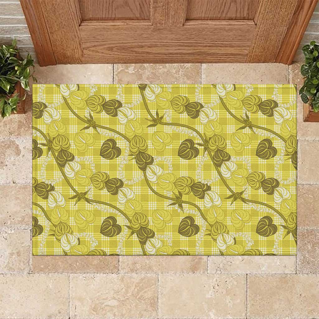 Anthurium Pikake Ti Leaf Palaka Rubber Doormat Yellow Version