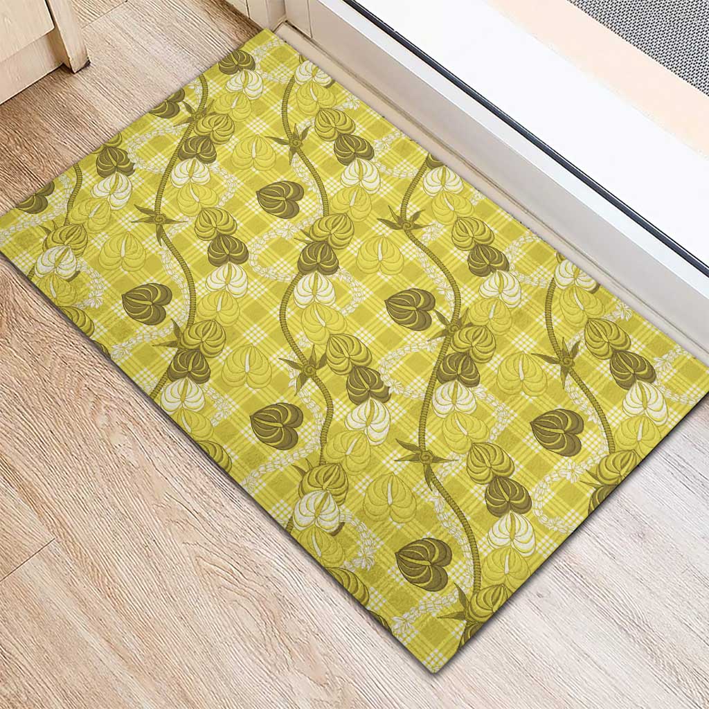 Anthurium Pikake Ti Leaf Palaka Rubber Doormat Yellow Version