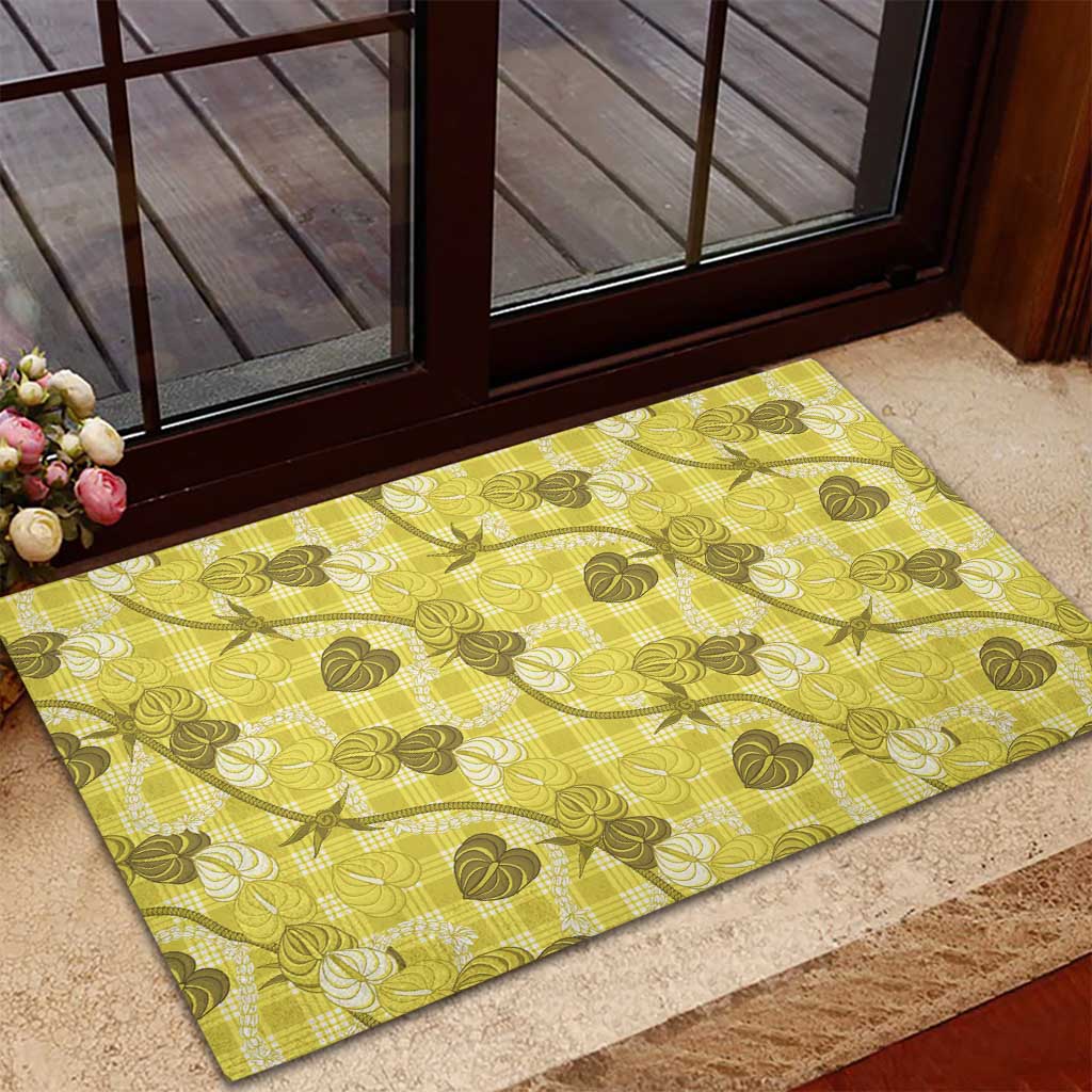 Anthurium Pikake Ti Leaf Palaka Rubber Doormat Yellow Version