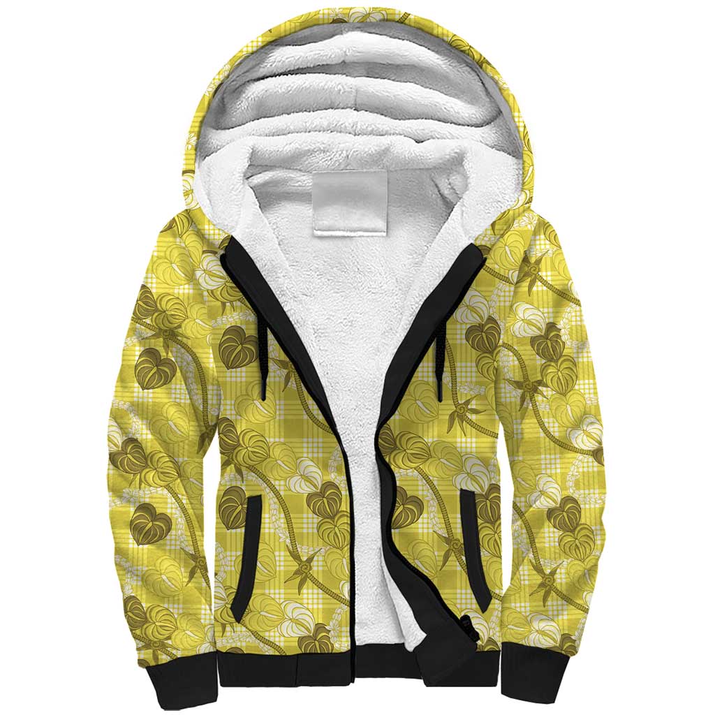 Anthurium Pikake Ti Leaf Palaka Sherpa Hoodie Yellow Version LT01 Unisex Yellow - Polynesian Pride