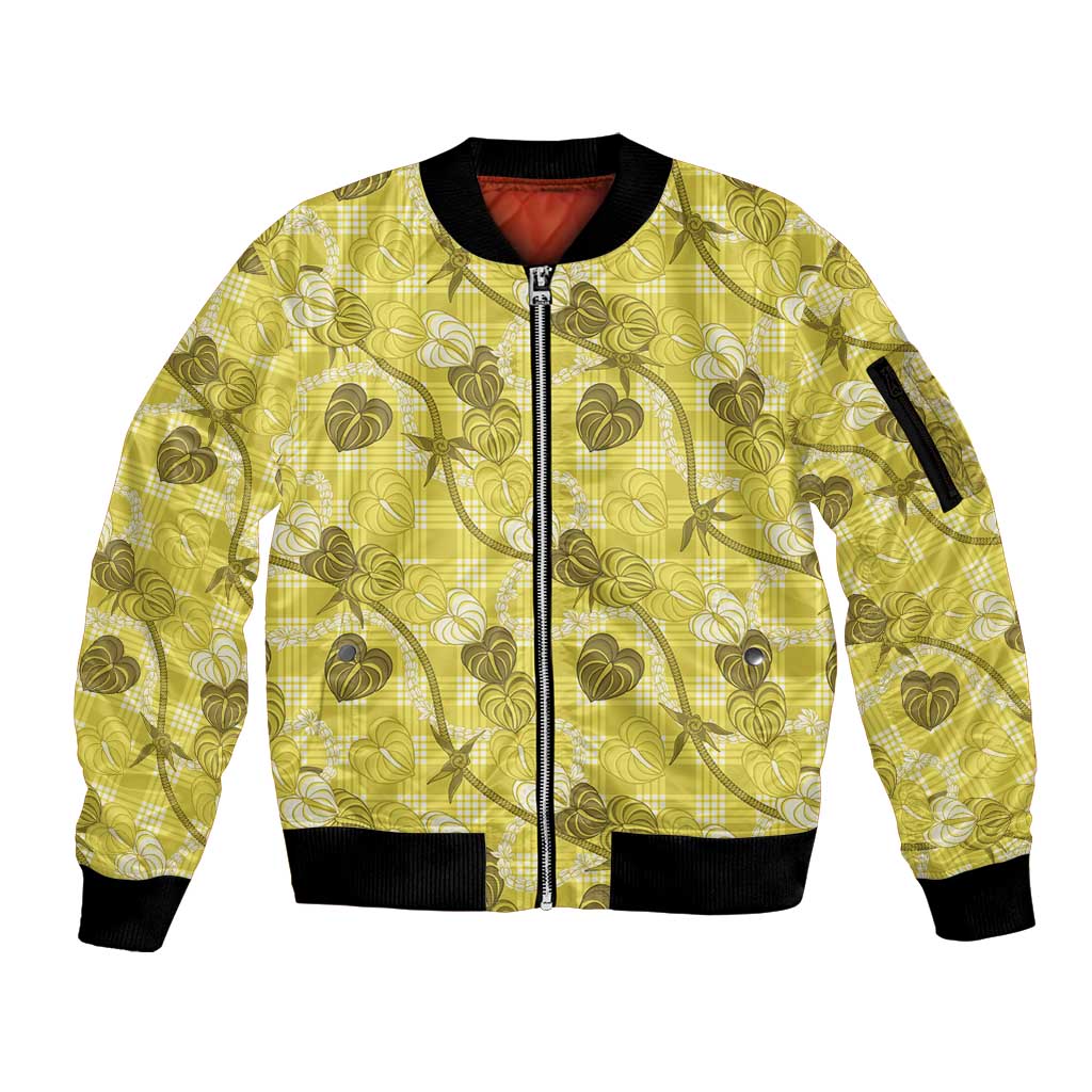 Anthurium Pikake Ti Leaf Palaka Sleeve Zip Bomber Jacket Yellow Version