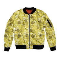 Anthurium Pikake Ti Leaf Palaka Sleeve Zip Bomber Jacket Yellow Version