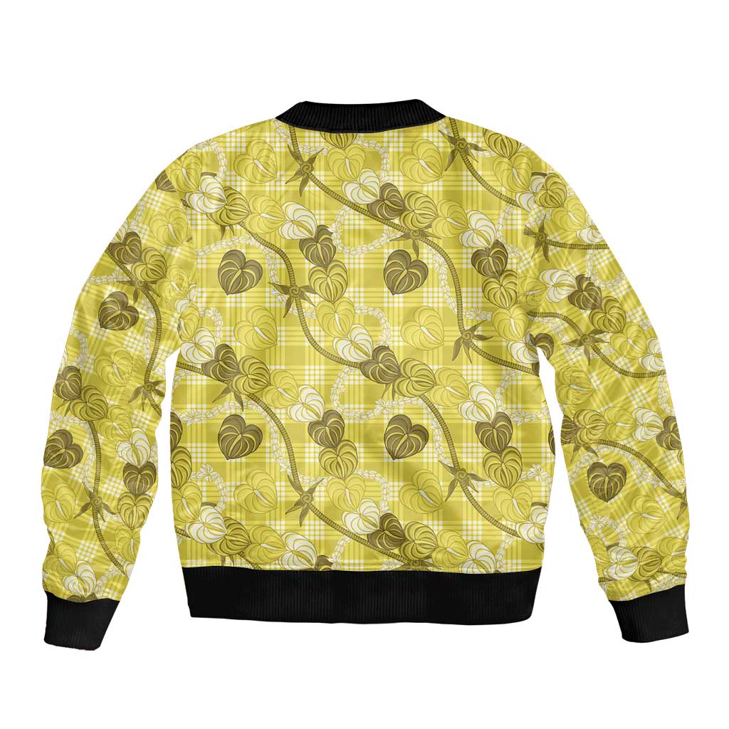 Anthurium Pikake Ti Leaf Palaka Sleeve Zip Bomber Jacket Yellow Version