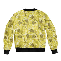 Anthurium Pikake Ti Leaf Palaka Sleeve Zip Bomber Jacket Yellow Version
