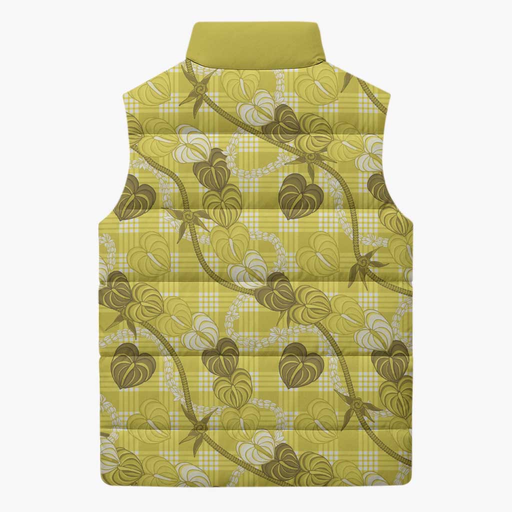 Anthurium Pikake Ti Leaf Palaka Sleeveless Puffer Jacket Yellow Version LT01 - Polynesian Pride