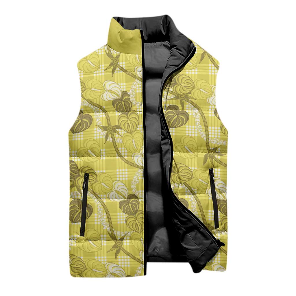 Anthurium Pikake Ti Leaf Palaka Sleeveless Puffer Jacket Yellow Version LT01 - Polynesian Pride