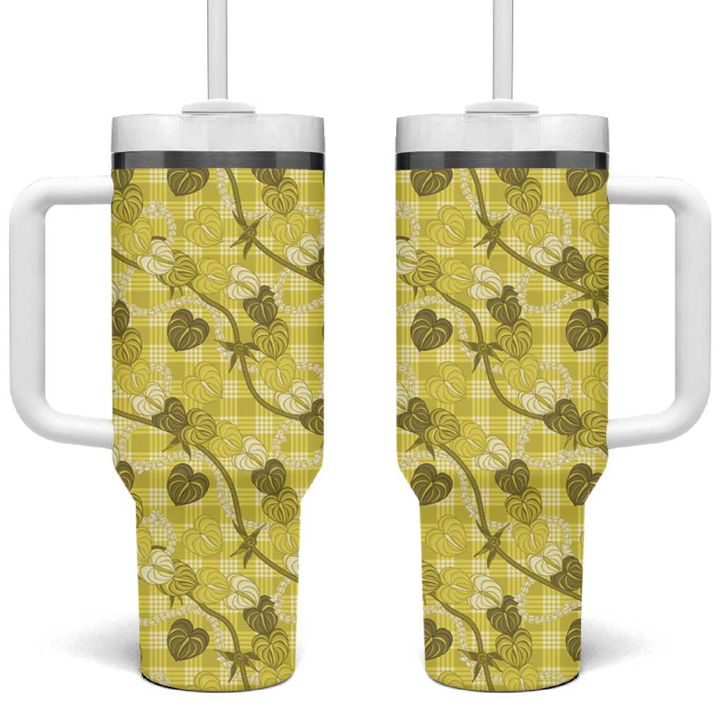 Anthurium Pikake Ti Leaf Palaka Tumbler With Handle Yellow Version LT01 One Size: 40 oz Yellow - Polynesian Pride