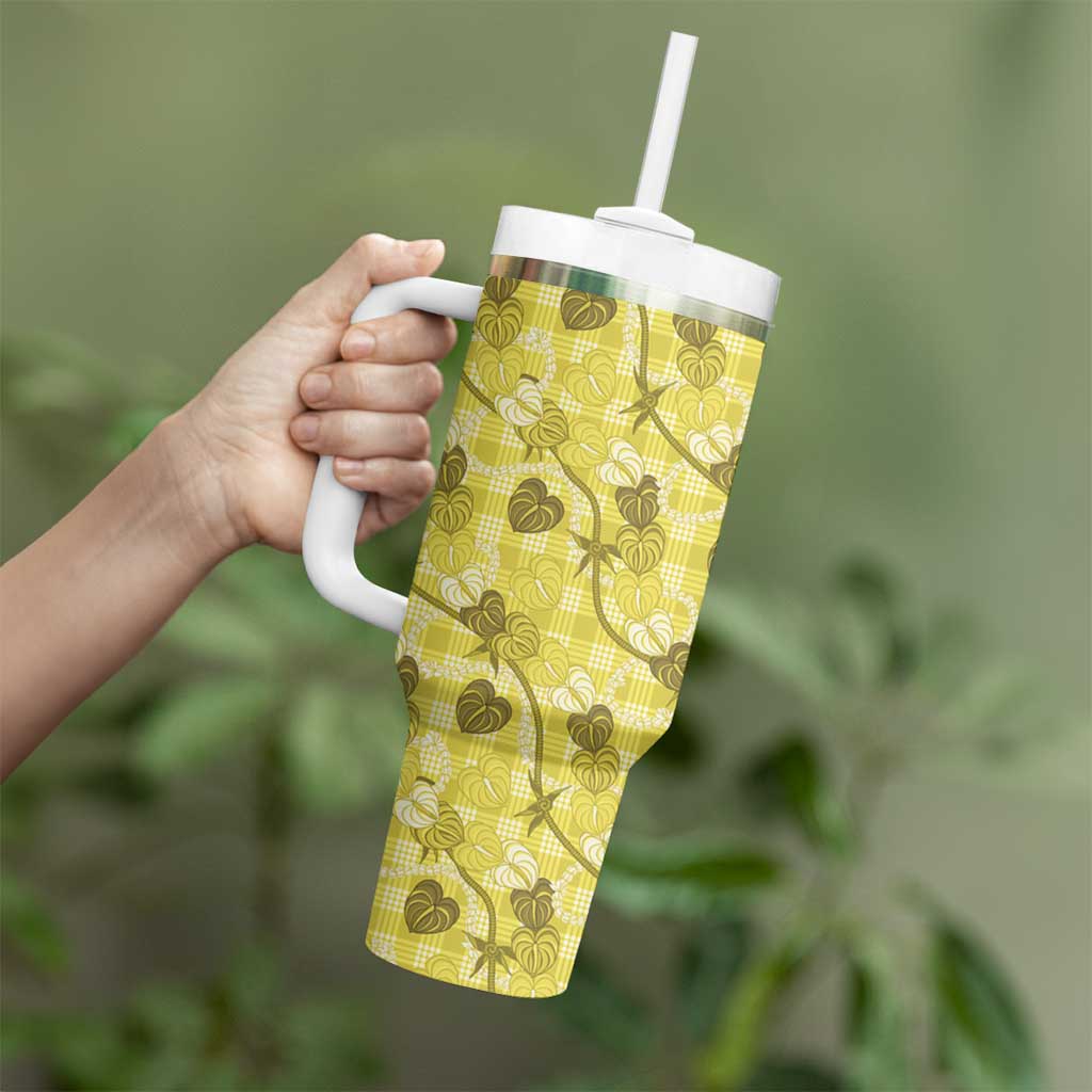 Anthurium Pikake Ti Leaf Palaka Tumbler With Handle Yellow Version LT01 - Polynesian Pride