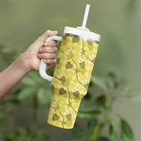 Anthurium Pikake Ti Leaf Palaka Tumbler With Handle Yellow Version LT01 - Polynesian Pride