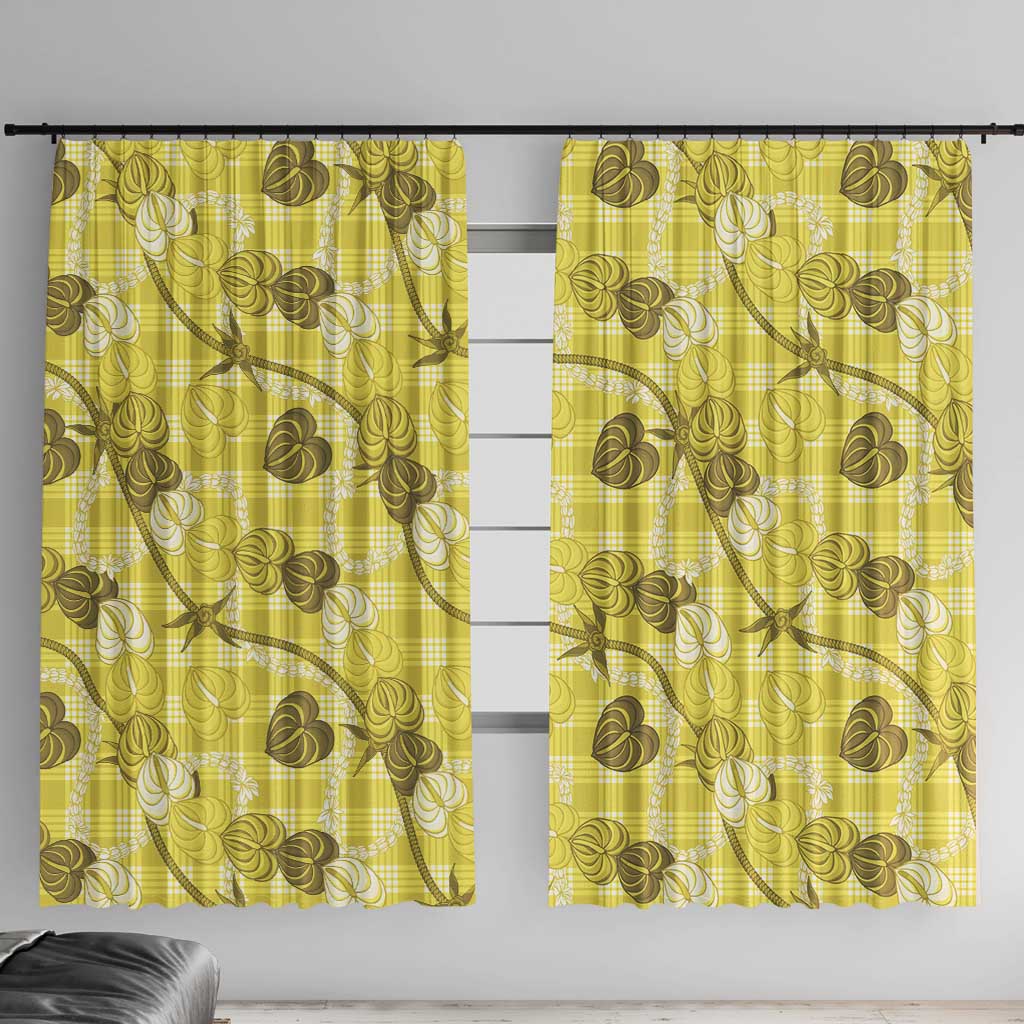Anthurium Pikake Ti Leaf Palaka Window Curtain Yellow Version LT01 With Hooks Yellow - Polynesian Pride