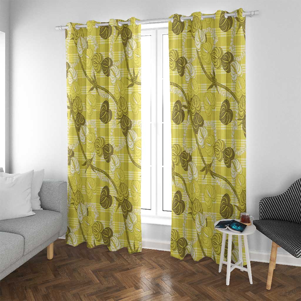 Anthurium Pikake Ti Leaf Palaka Window Curtain Yellow Version LT01 With Grommets Yellow - Polynesian Pride