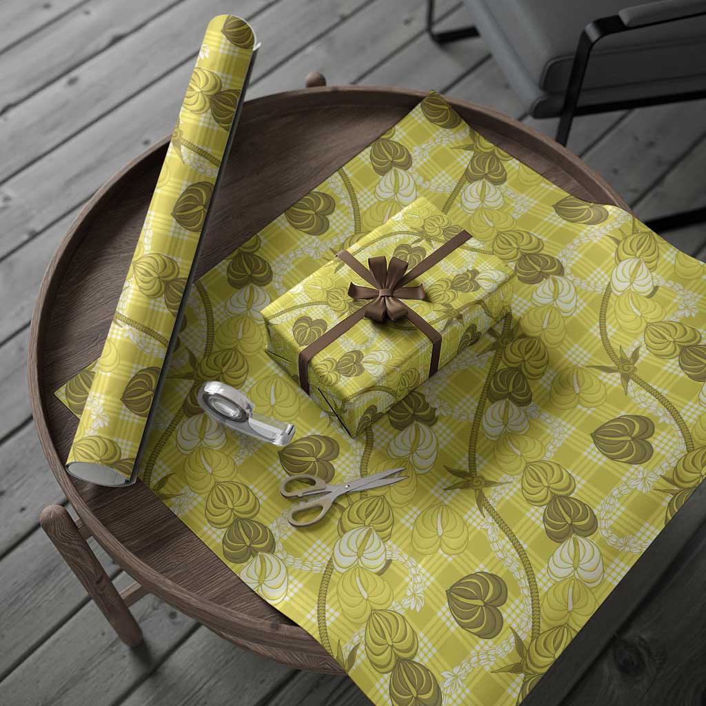 Anthurium Pikake Ti Leaf Palaka Wrapping Paper Yellow Version LT01 - Polynesian Pride