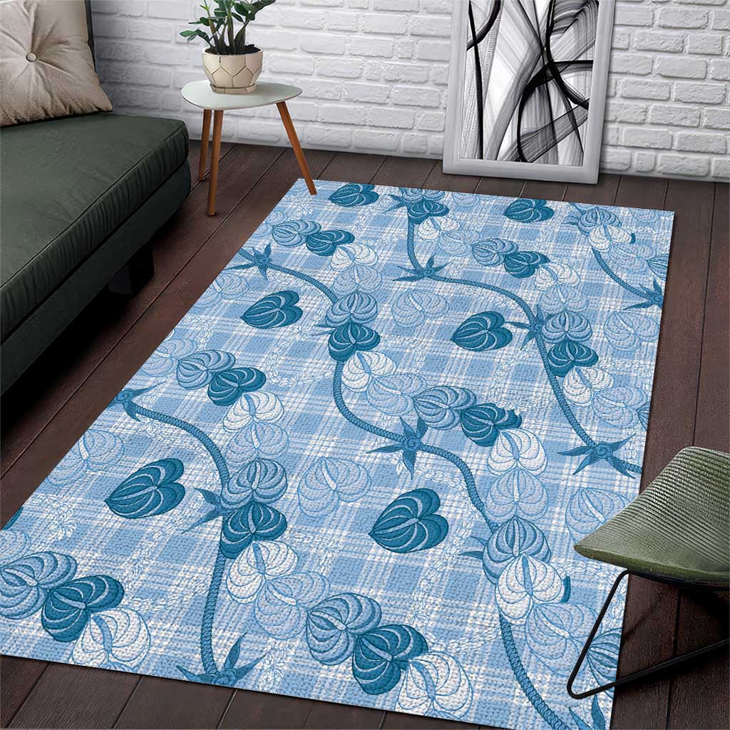 Anthurium Pikake Ti Leaf Palaka Area Rug Blue Version LT01 Blue - Polynesian Pride