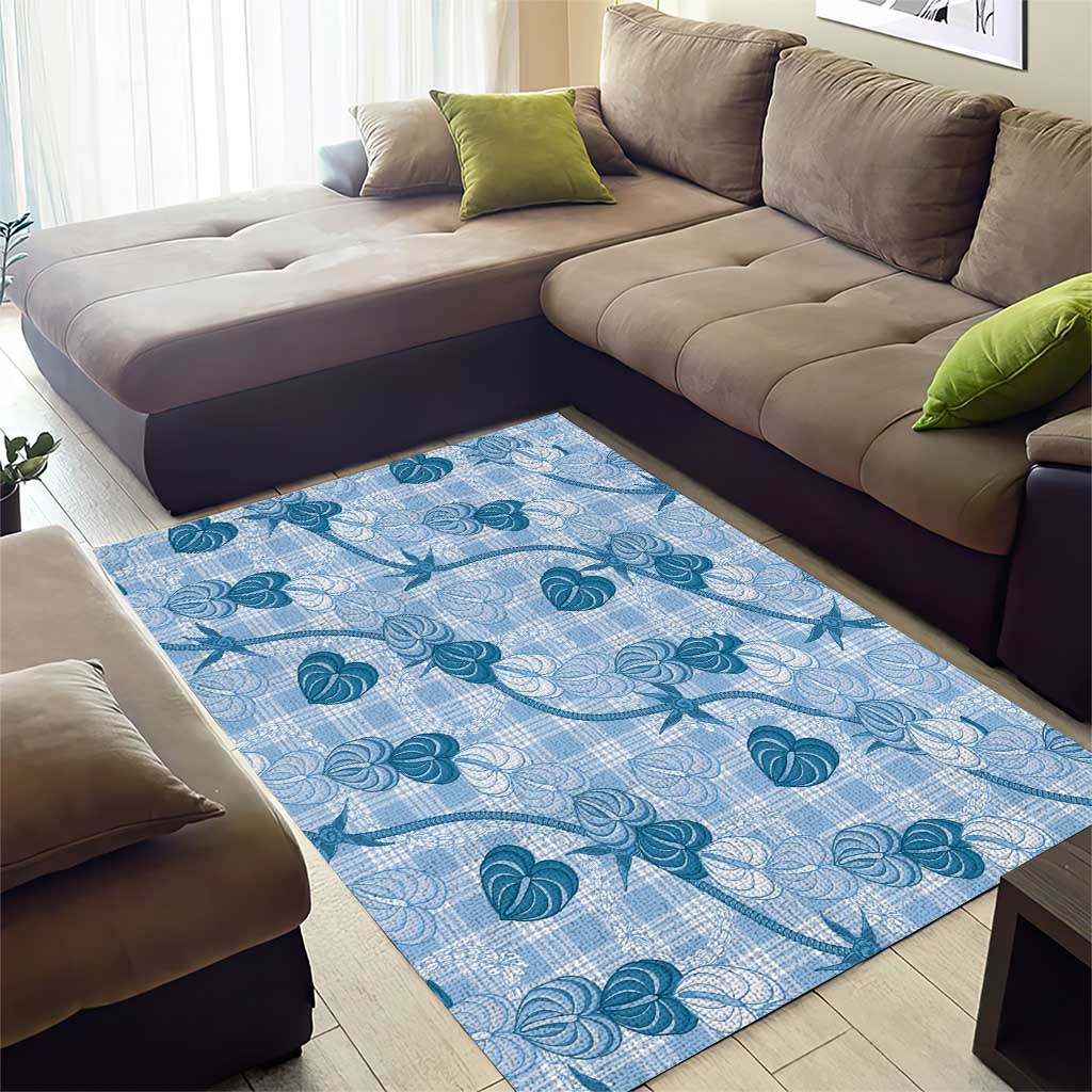 Anthurium Pikake Ti Leaf Palaka Area Rug Blue Version LT01 - Polynesian Pride