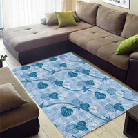 Anthurium Pikake Ti Leaf Palaka Area Rug Blue Version LT01 - Polynesian Pride