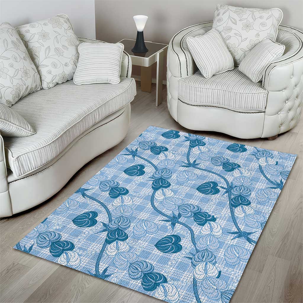 Anthurium Pikake Ti Leaf Palaka Area Rug Blue Version LT01 - Polynesian Pride