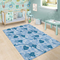 Anthurium Pikake Ti Leaf Palaka Area Rug Blue Version LT01 - Polynesian Pride